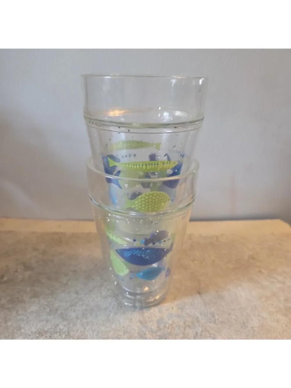 2 Small Thermal Tumblers Juice Glasses Fish Design Plastic Child's